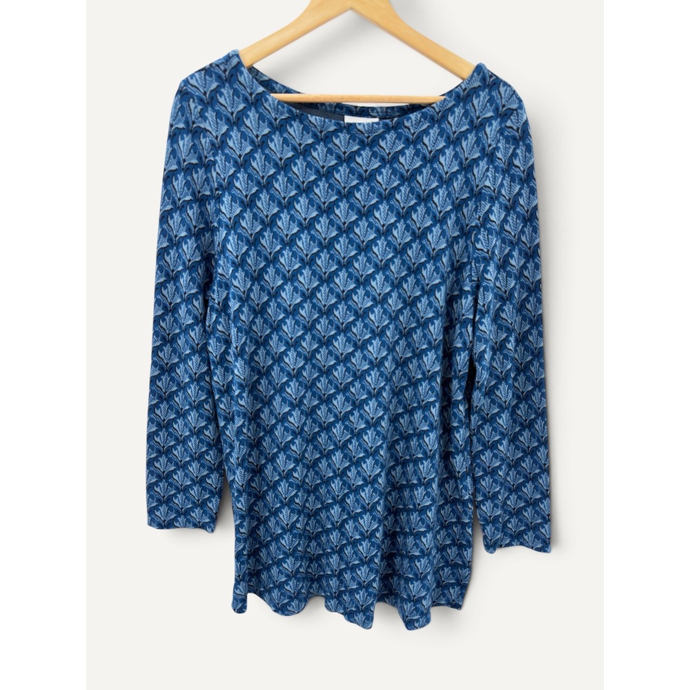 J. Jill Ponte L Black Blue Gray Jacquard Floral Print Sweater Top Career Modest